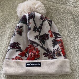 Columbia Floral Pom Beanie - Cream with Red & Green Accents